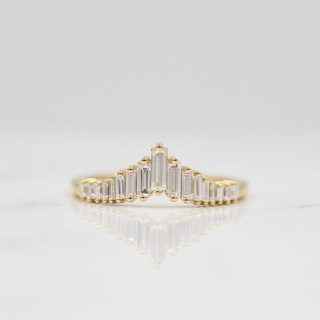 yellow gold baguette lab grown diamond band on white background