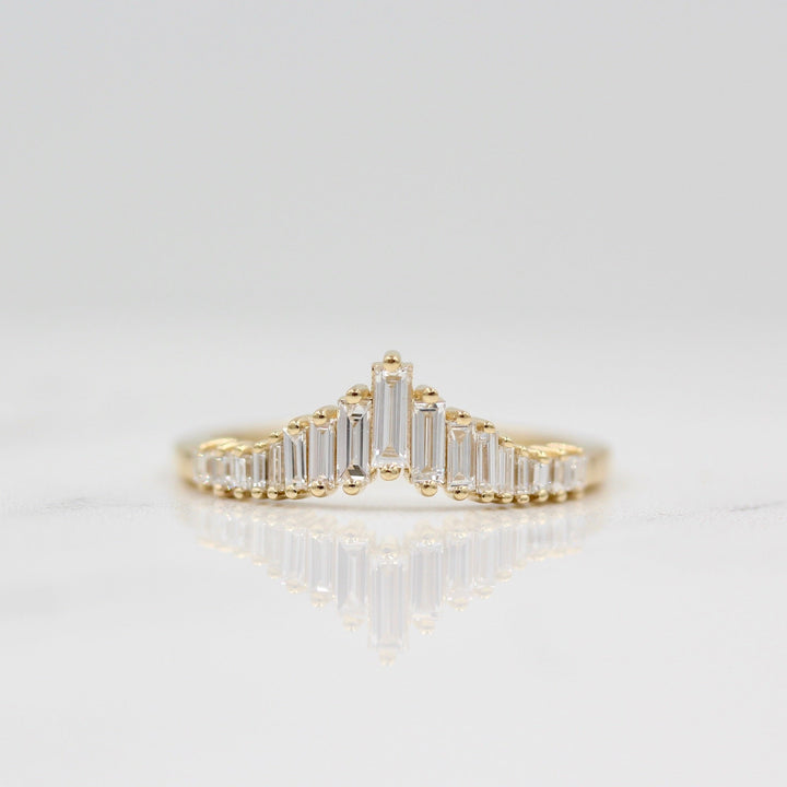 yellow gold baguette lab grown diamond band on white background