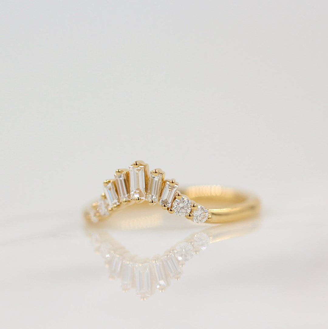 Sunburst Wedding Ring at an Angle on White Background