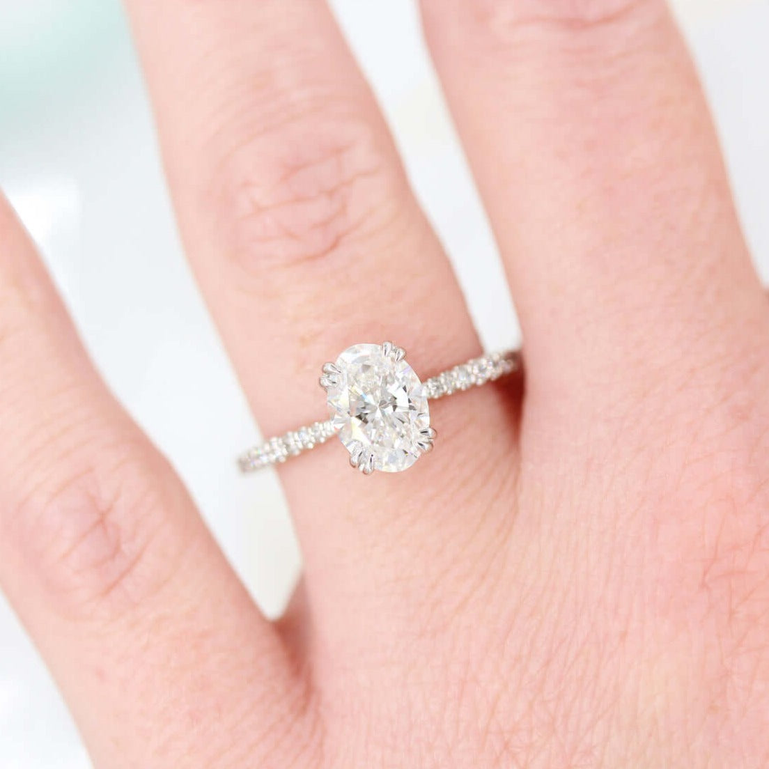 1CT Oval Moissanite Engagement Ring | Curved Wedding Band