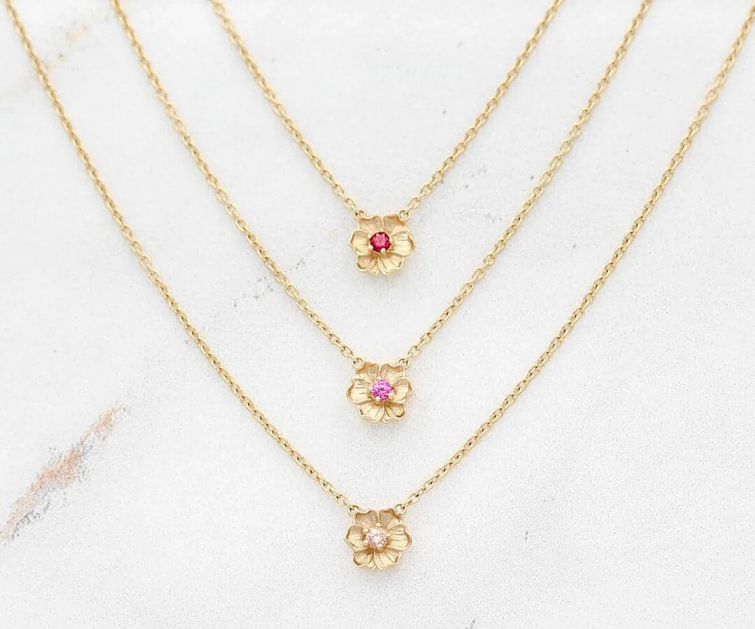 poppy birthstone necklaces layered