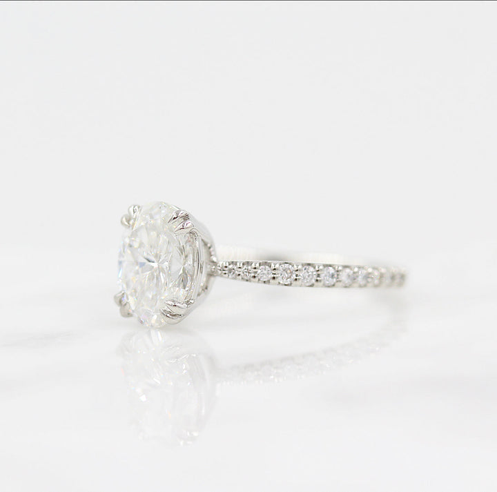side view of the grace oval engagement ring in 14k white gold