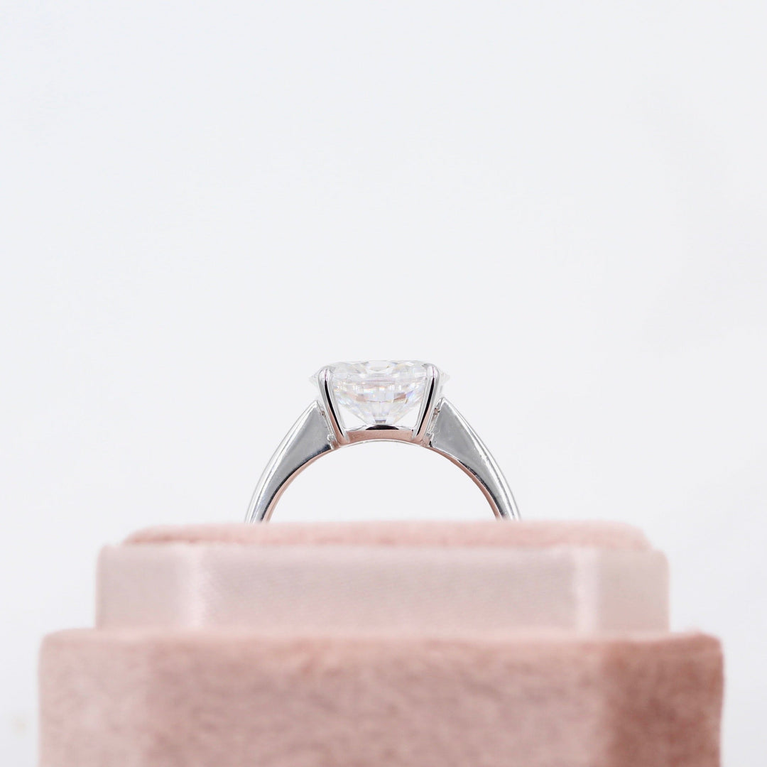 The Twyla (Oval) Ring in white gold in a pink velvet ring box