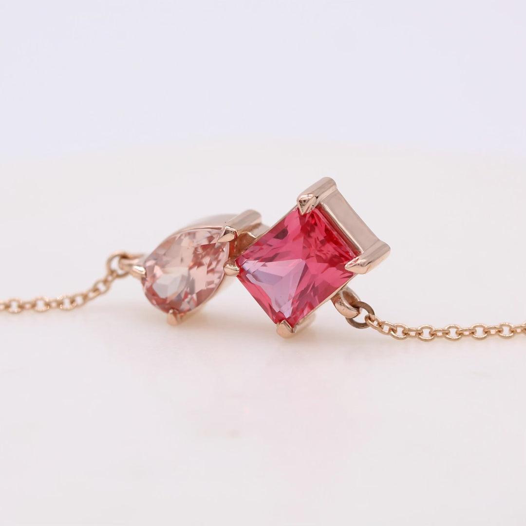 Rose gold and warm-toned created sapphire necklace