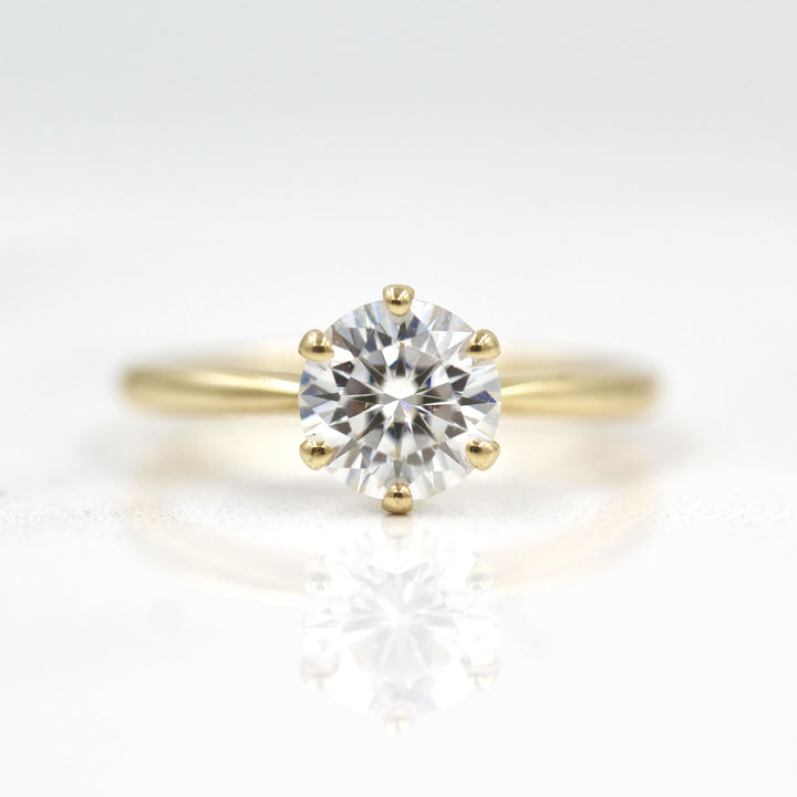 1ct moissanite solitaire engagement ring in yellow gold