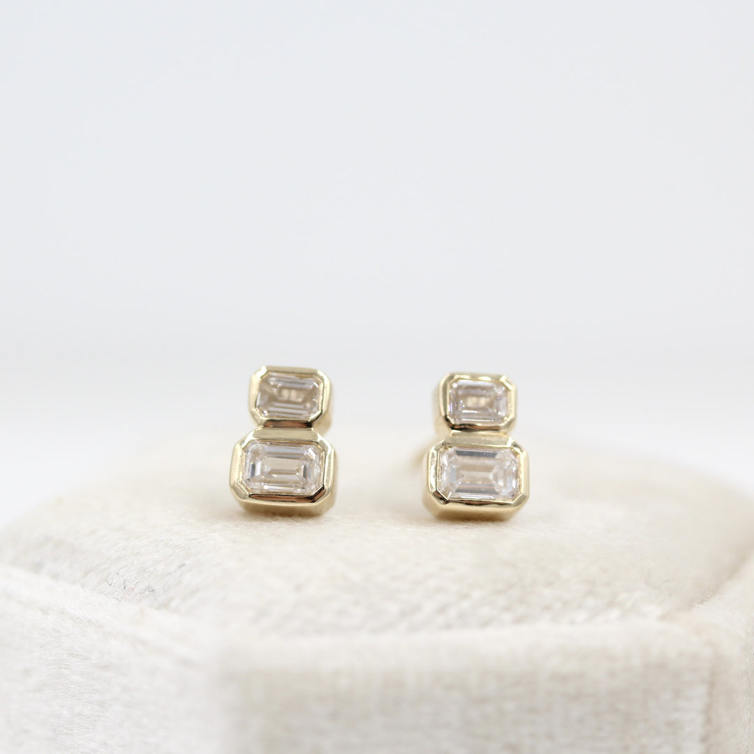 Bezel-set lab-grown diamond emerald two-stone earrings