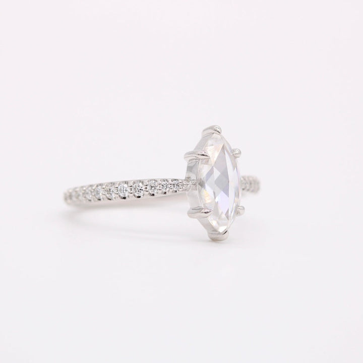 The Aurora Ring (Marquise) in white gold against a white background