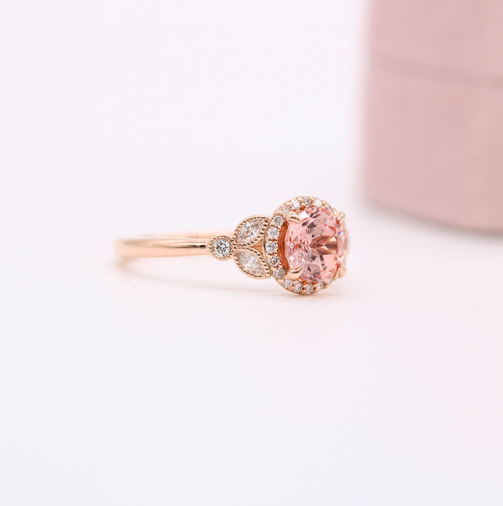 Pink Sapphire Ring with Marquise and Round Accents