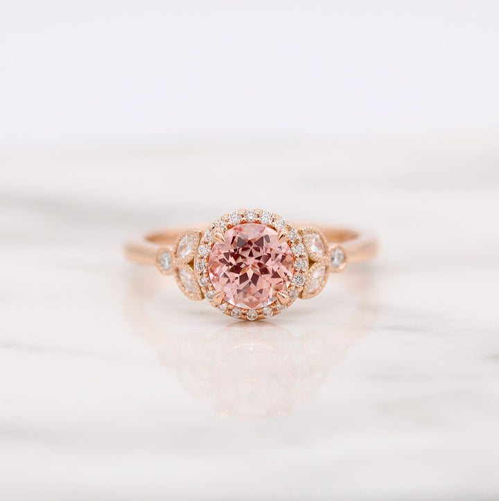 Pink Sapphire Halo Engagement Ring Front View