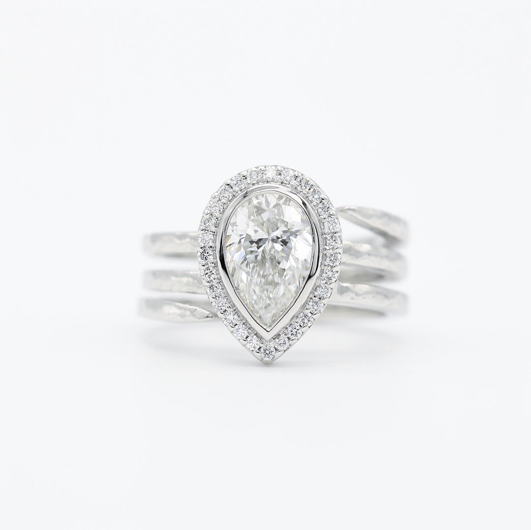 The Chelsea Ring - Moissanite in white gold against a white background
