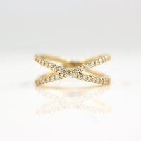 Yellow gold lab-grown diamond criss-cross wedding band