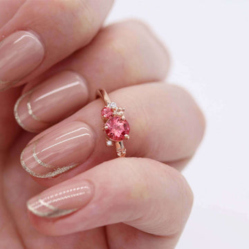 Engagement Ring 14k Rose Gold Padparadscha Sapphire Cluster Ring