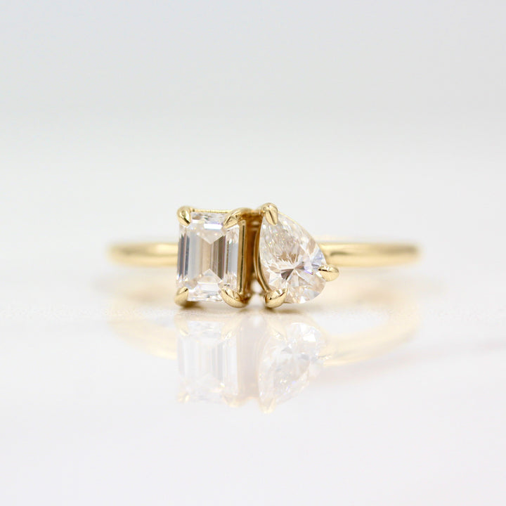 Emerald cut/pear cut lab grown diamond toi et moi ring