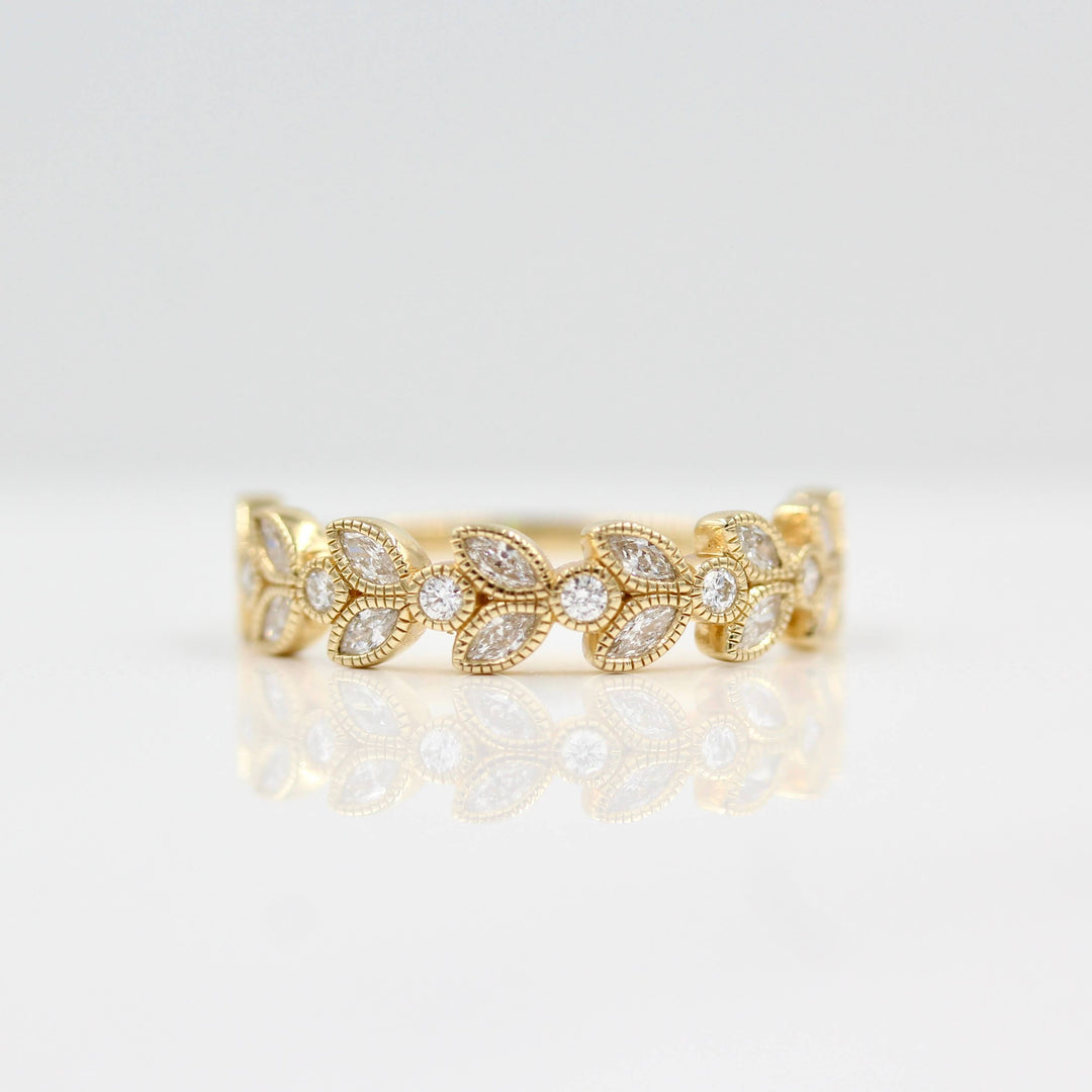 Salimata floral wedding band with milgrain details