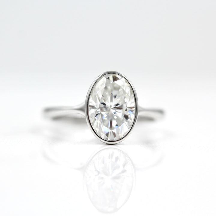 14k white gold 2ct oval moissanite bezel solitaire engagement ring