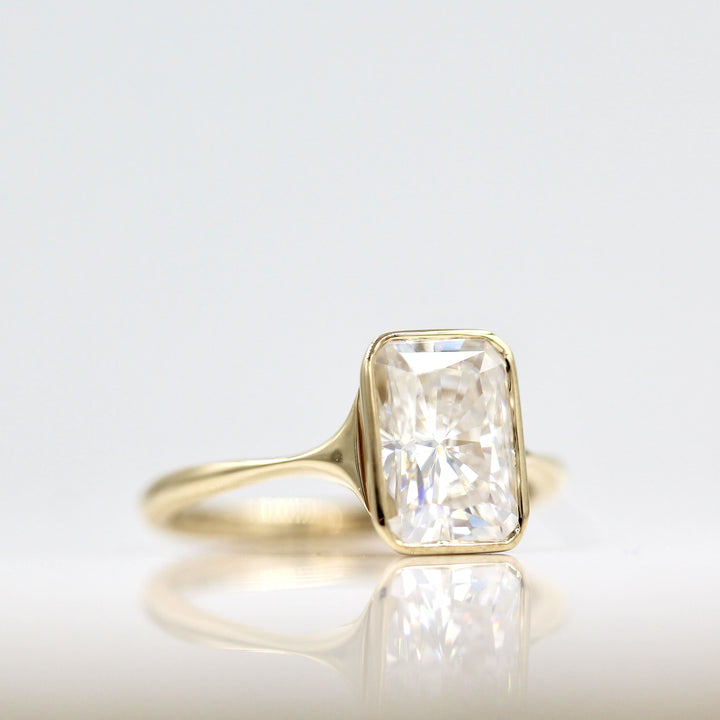 2ct radiant moissanite engagement ring in yellow gold