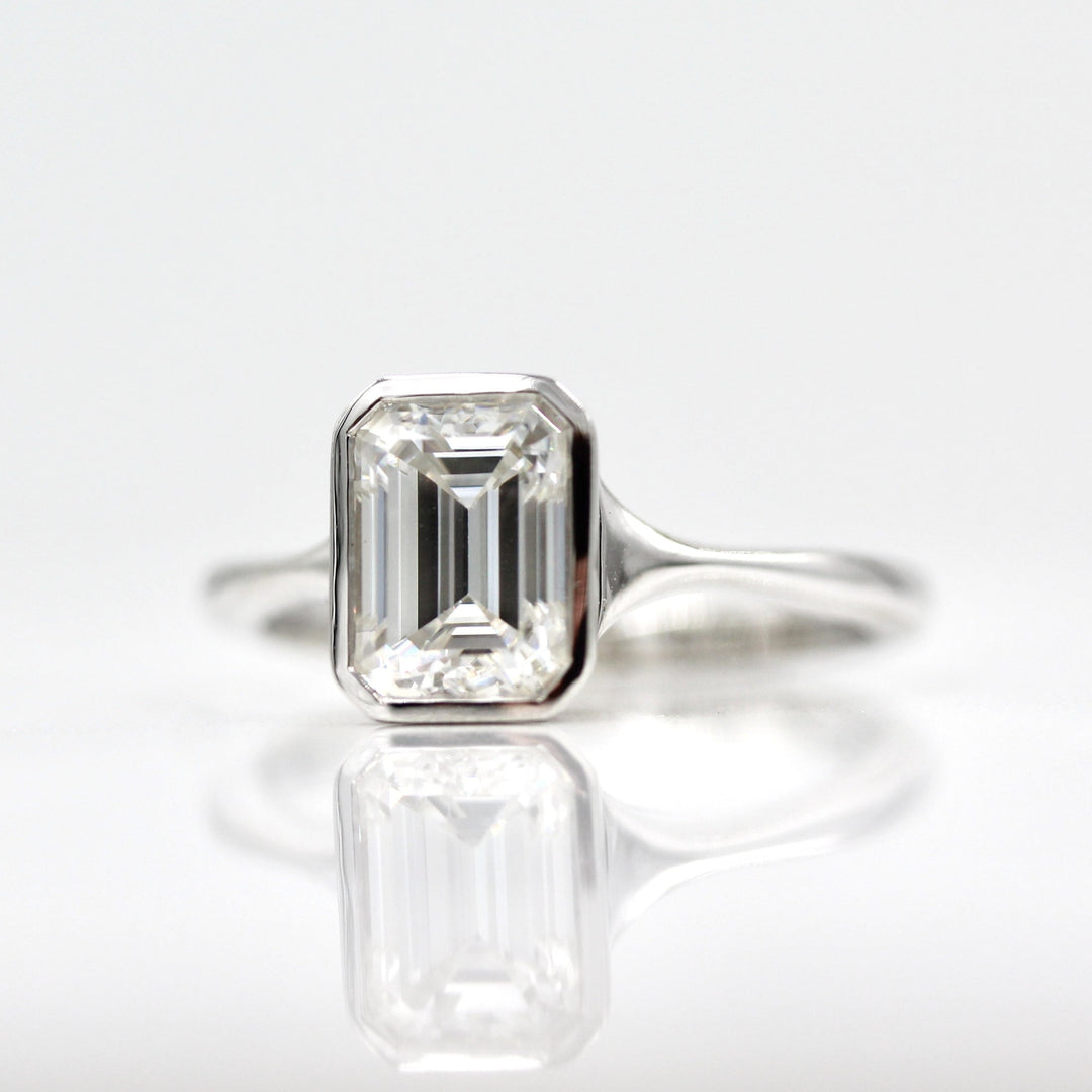 14k white gold emerald-cut moissanite engagement ring