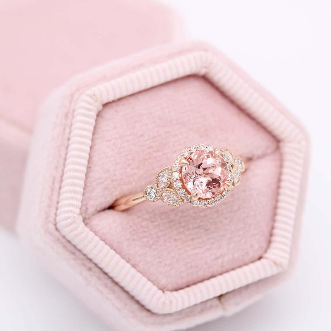 Pink Sapphire Halo Engagement Ring